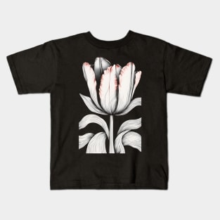 Black and white tulip botanical illustration Kids T-Shirt